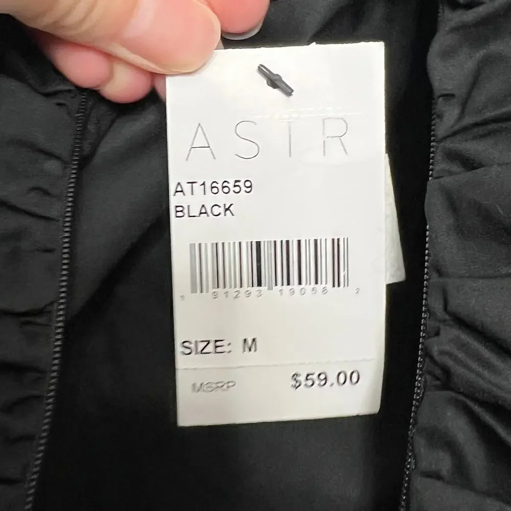 ASTR the Label Black Sweetheart Ruched Puff Long Sleeve Blouse Size Medium